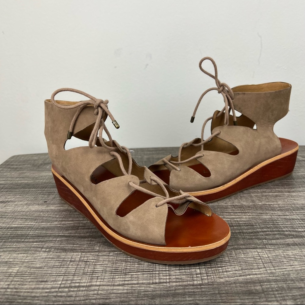 Lucky Brand Hipsta Platform Wedge Gladiator Sandal Brown Lace Up‎ Size 8.5